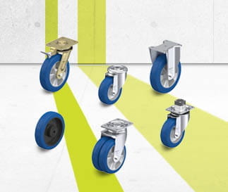 Séries de roues et de roulettes avec bande de roulement en polyuréthane Blickle Besthane Soft