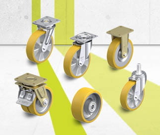 Séries de roues et de roulettes avec bande de roulement en polyuréthane Blickle Extrathane