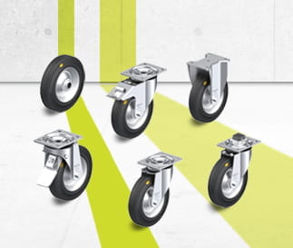 Séries de roues et de roulettes RD avec bandage en caoutchouc plein à deux composants