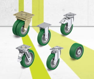 Séries de roues et de roulettes GST avec bande de roulement en polyuréthane Blickle Softhane